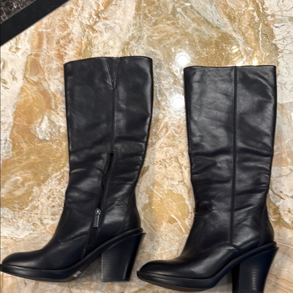 Kenneth Cole Black Heeled Boots with Stacked Heel NWOT
